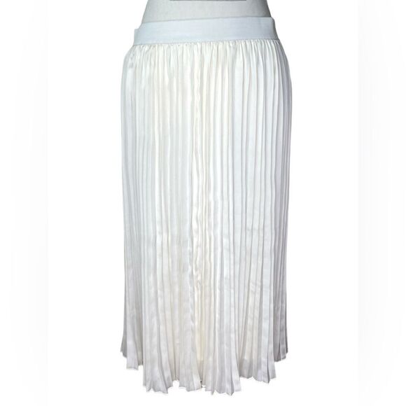 CUPCAKES AND CASHMERE Wm’s Sz XL Ivory Satin Pleated Lined Midi Skirt - Picture 1 of 4